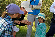 Alison and Kids with yellow warbler