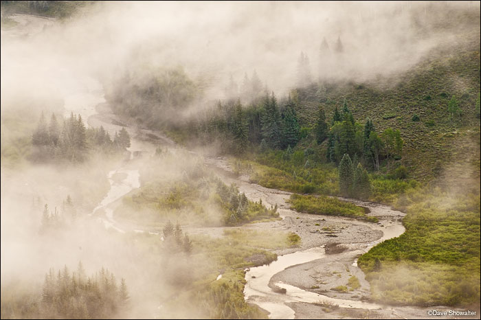 &nbsp;Low clouds travel through the Crystal River Valley near the town of Marble. River channels and pine forest appear, then...