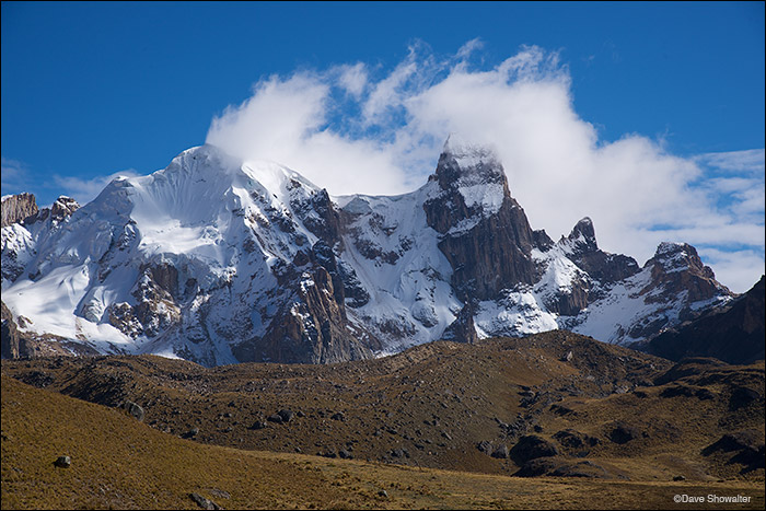 Morning clouds fire up over Cuyoc (5560m) as we trekked around the southern end of the massif. We were en-route to Punta Cuyoc...