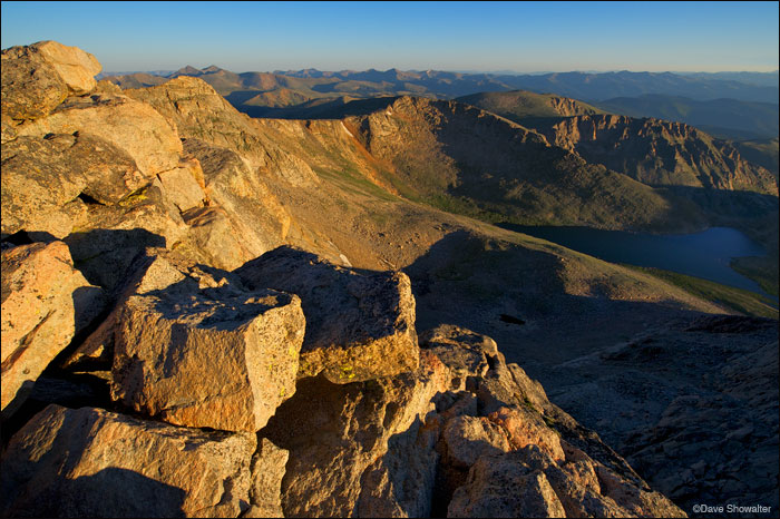 &nbsp;Sunrise paints the Mount Evans summit gold as it lights the Front Range. I deployed my widest angle lens to capture Summit...