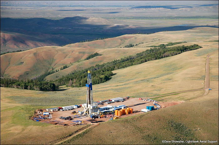 &nbsp;A natural gas drilling rig and service road in the alpine zone of the southern Wyoming Range.