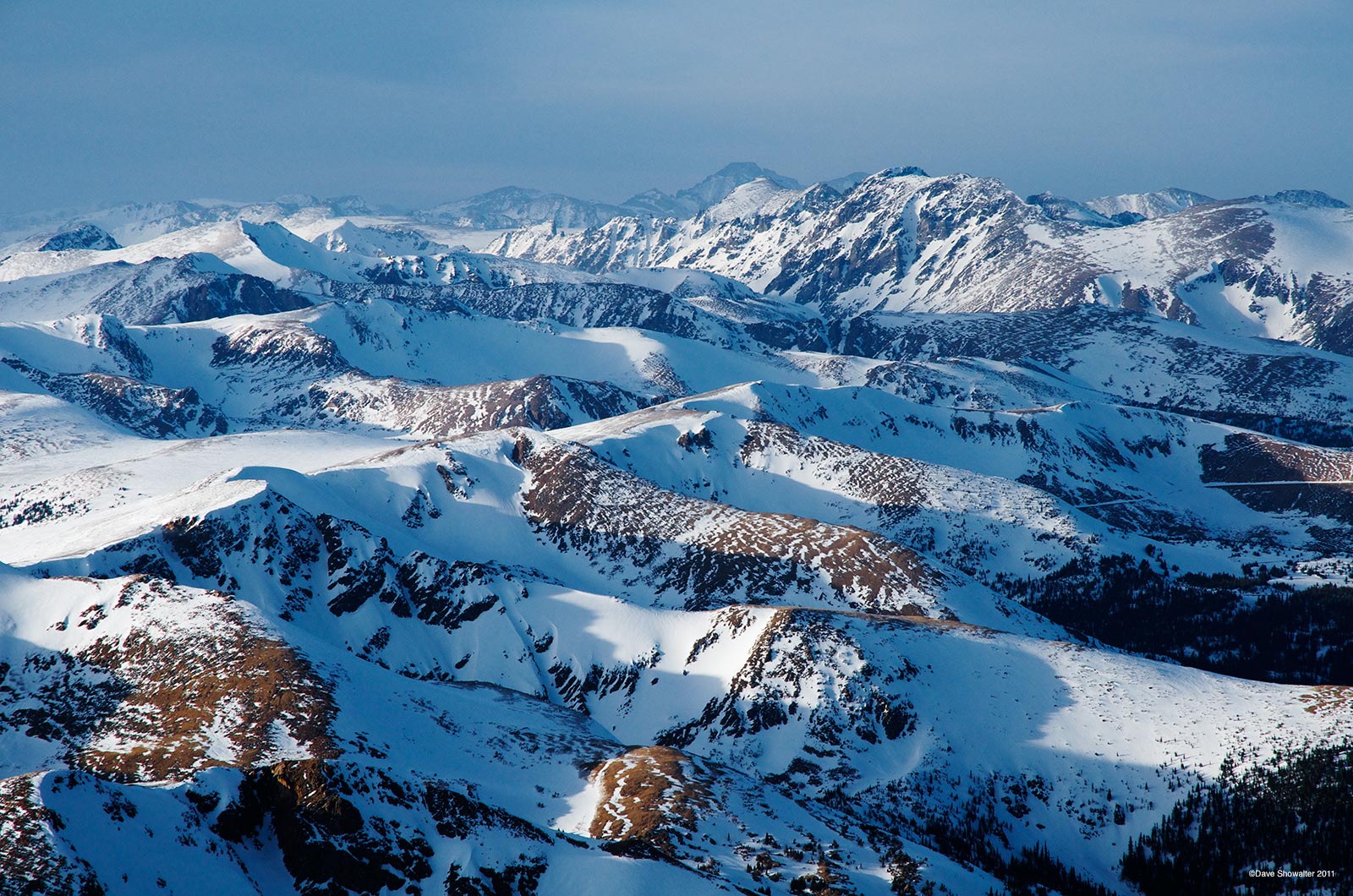 An expansive across the Continental Divide extends to Longs Peak (14,255') in Rocky Mountain National Park from the summit of...