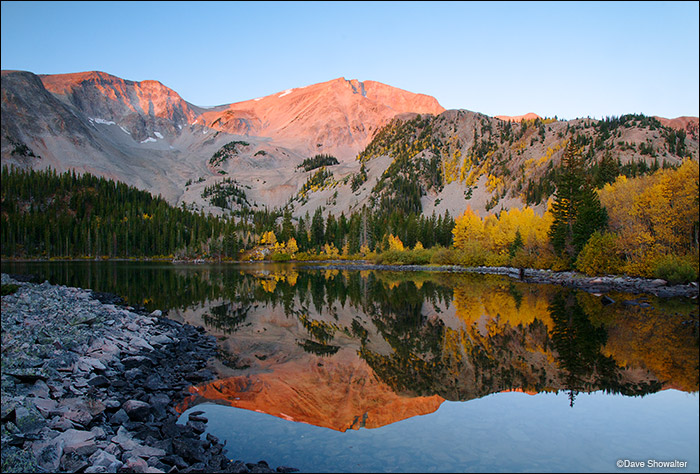 The Eastern Peak of Mount Sopris is reflected in Thomas Lakes one autumn morning in late September. This was a rare combination...