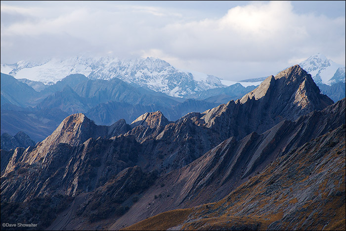 From a ridge above Laguna Sucococha and below Diablo Mudo, one can see the tilted and rugged landscape looking north to the high...