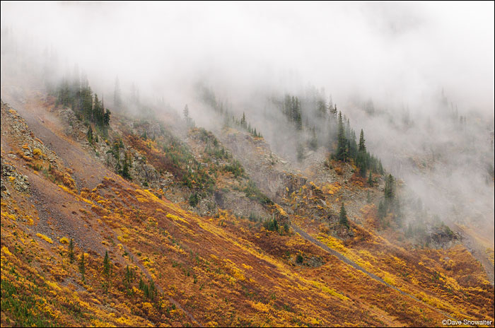 Autumn alpine tundra is decorated in rich hues of red and gold with low-hanging clouds drifting across ridge lines. The Million...