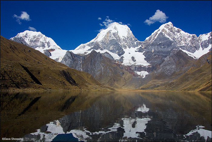 Towering Peaks of the Huayhuash Yerupaja (6634m 2nd highest in Peru), Yerupaja Chico (R, 6094m), and Siula Grande (L, 6,344m)...