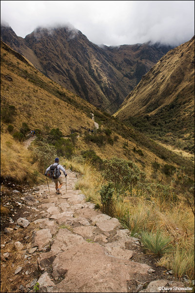 Marla descends Warminwanusca, or &quot;Dead Woman&quot; Pass on the second day of the Inca Trail trek to Machu Picchu. Warminwanusca...