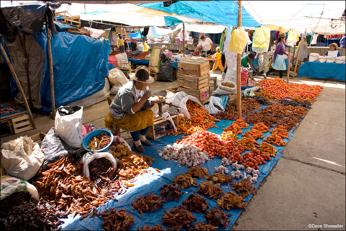 A typically colorful market, or mercado in the Cordillera Blanca region of Peru.