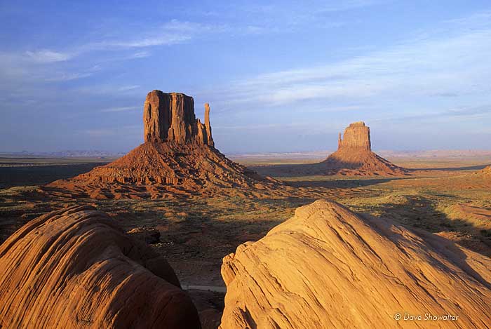 West and East Mitten Buttes in warm light, one spring afternoon.&nbsp;