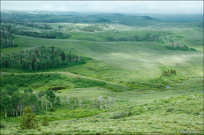 &nbsp;Sunlight breaks through stubborn fog to reveal Noble Basin in the Wyoming Range. A 136 well natural gas industrial field...