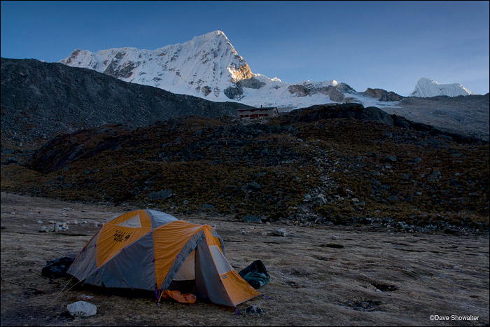 A look back at Pisco Peak, 5,750 meters, from base camp the morning after we climbed the peak.&nbsp;