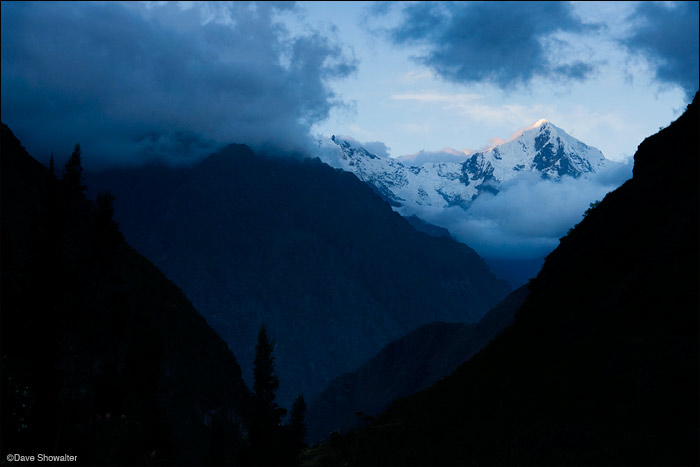 The last light of the day grazes the summit of Veronica Mountain at sunset on day one of the trek to Machu Picchu. Veronica Mountain...