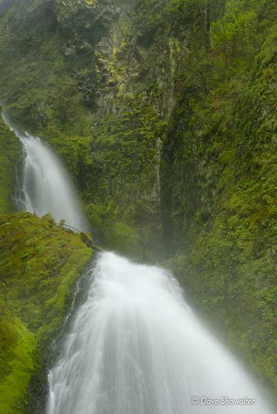 The double falls of Wahkeena Falls roar during spring runoff.&nbsp;