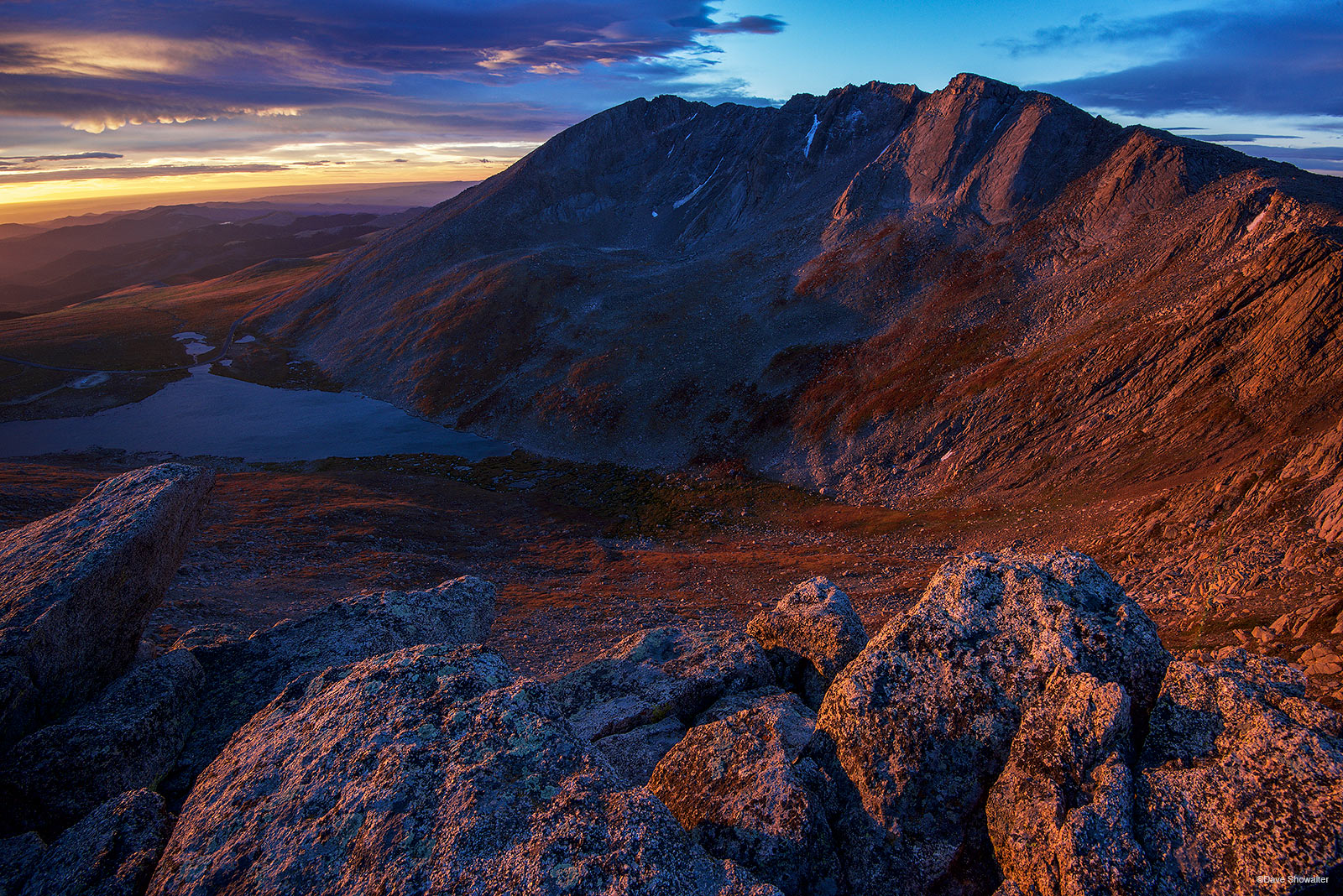 The mighty north face of Mount Evans catches sidelight from sunrise over Colorado's eastern plains. Evans' (14,271') uplift is...