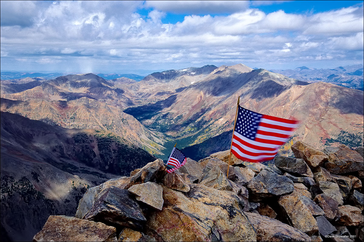 Five days after 9-11, we climbed the Black Cloud route on Elbert; deciding that climbing is a great way to express our freedom...