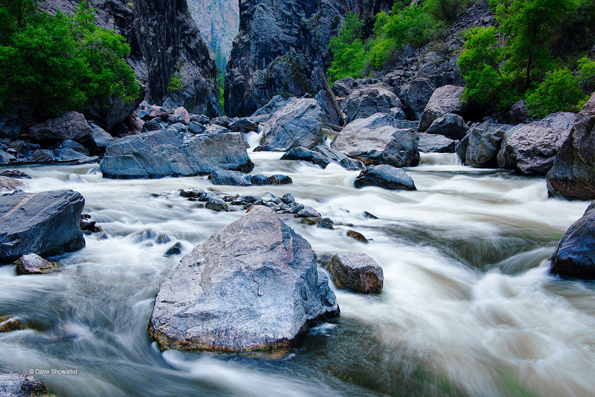 The Gunnison River is constricted to just forty feet in The Narrows, the narrowest stretch in an 1,800 foot deep, nearly vertical...